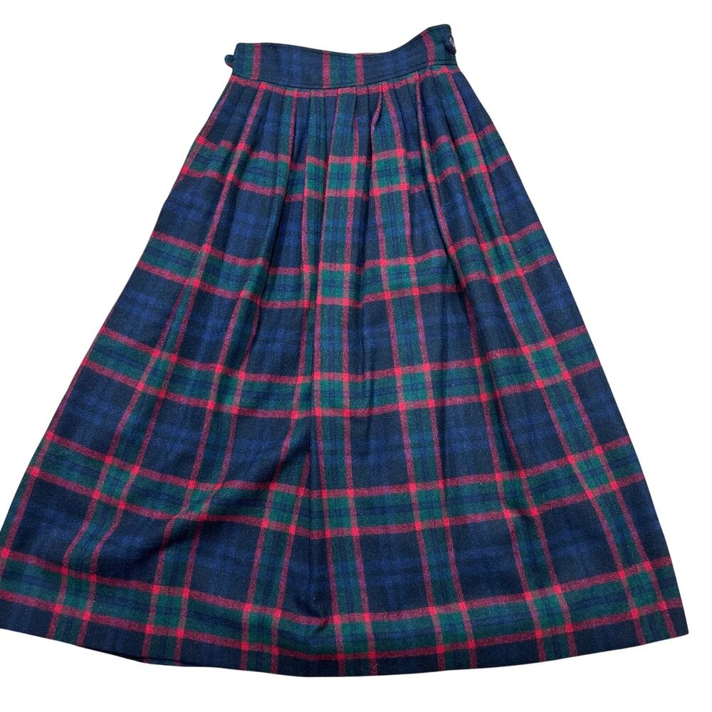 Vintage 90s Ralph Lauren Long Plaid Wool Skirt Size 8, Tartan Blue Red Green